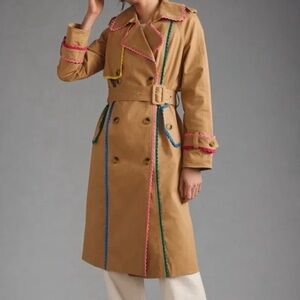 7 For All Mankind Tan Trench Coat with Pink and Blue Details